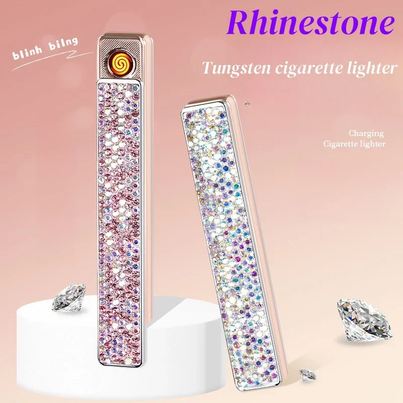 Water Diamond USB Charging Tungsten Wire Cigarette Lighter Outdoor Portable Thin Strip Electronic Flameless Lighter Gift Tool