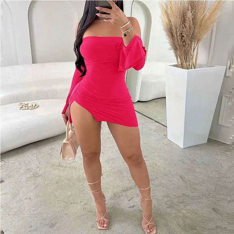 Women Strapless Backless Mini Dress For Women Black Off-shoulder Long Sleeve Bodycon Club Party Dress Clothes