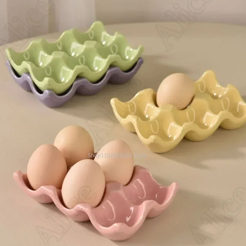 

Creative 6 Lattice Egg Holder Modern Simple Restaurant Solid Color Ceramic Eggs Storage Tray Items Household Kitchen Trays