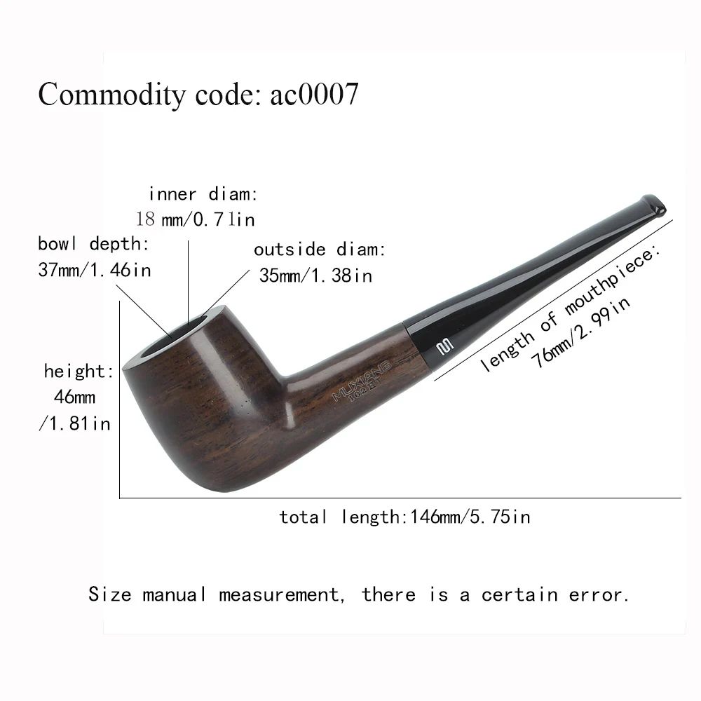 JIBILL solid wood tobacco pipe set, straight handle pipe with clean set, sandalwood pipe length 146mm,  classic billiard pipe