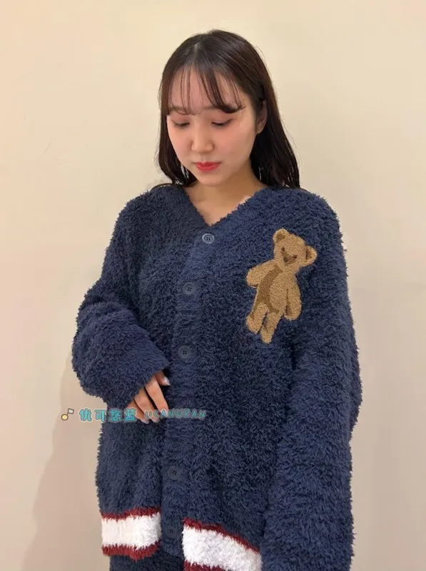 Japan Original GP Winter Thick Sweaters Bear Pajamas Home Wear Pique Cardigan Lounge Wear