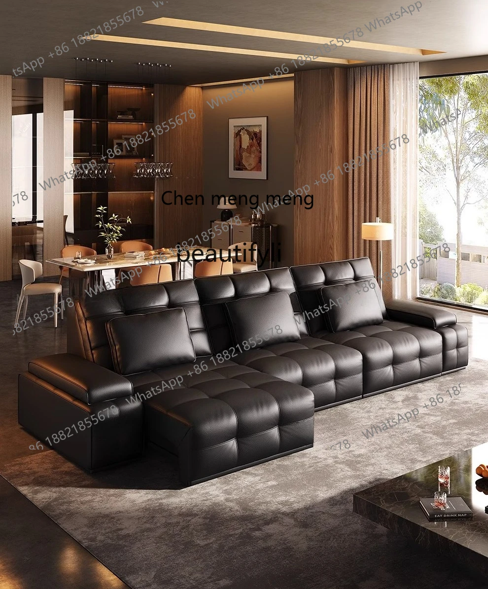 X  Leather sofa, functional electric sofa, living room Italian minimalist household light luxury leather sofa