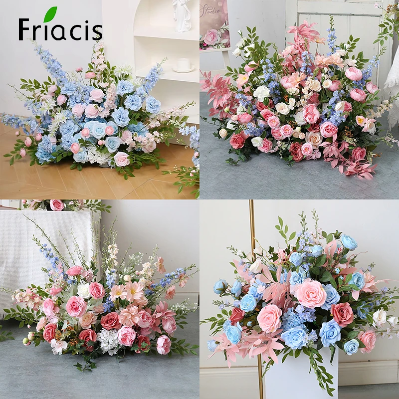 Arranjo de bolas florales rosa y azul, arco de pared, fila de flores para colgar, centro de mesa para eventos de boda, decoración para escenario, camino, suelo de plomo, flor