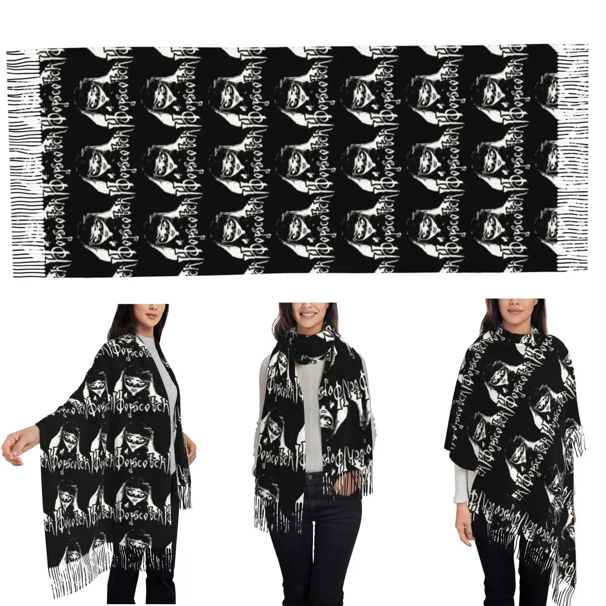 Halloween Film Corpse Bride Ghost Tim Burton Scarf Tassel Scarves for Women Soft Warm Shawls and Long Fall Winter Shawl Wraps
