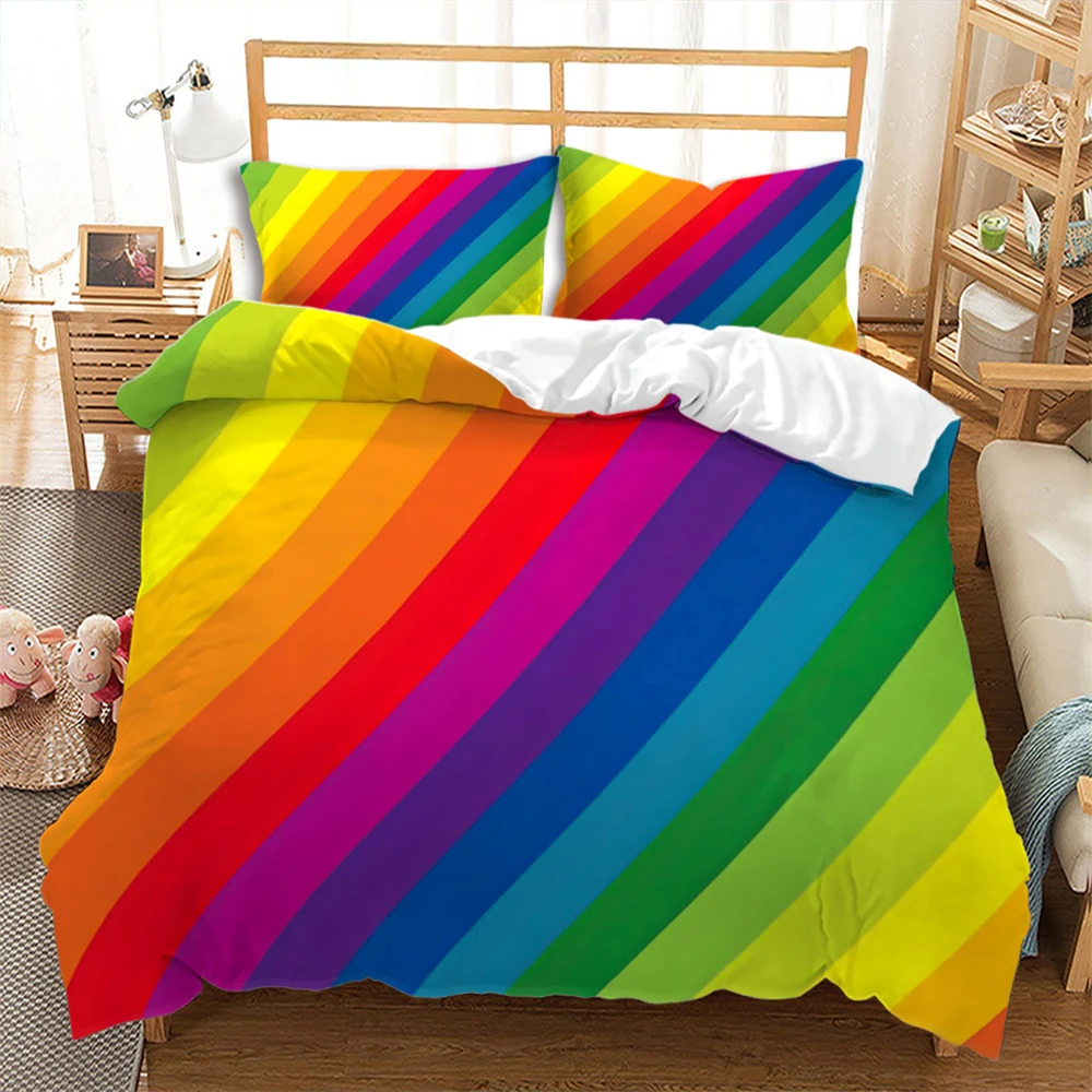 Colorful Stripes Rainbow 3D Printed Duvet Cover Soft,Comfortable and Breathable Bedding Set 3pcs Bedclothes Gift For Children