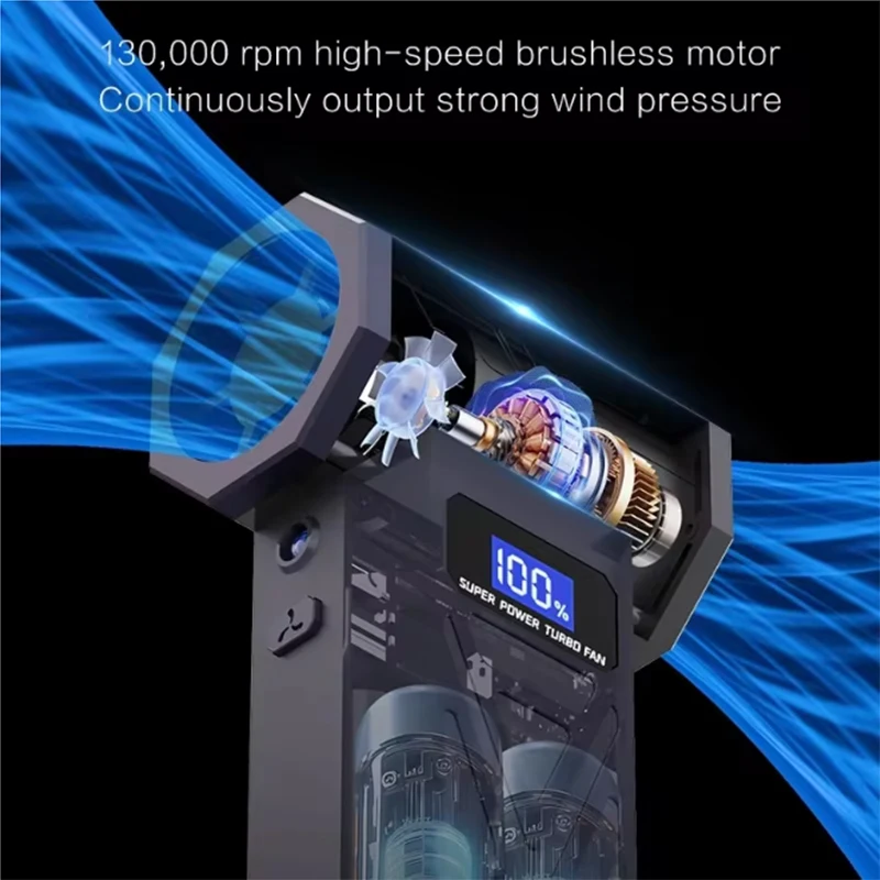 JH Portable Air Blower Mini Turbo Jet Fan Handheld Brushless Motor 130000 RPM 52m/s Industrial Duct Fan