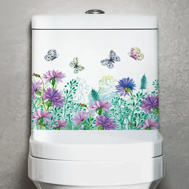 욕실 변기 스티커, 현대 미니멀리스트 꽃 패턴, 욕실 장식용 자체 접착 그림
