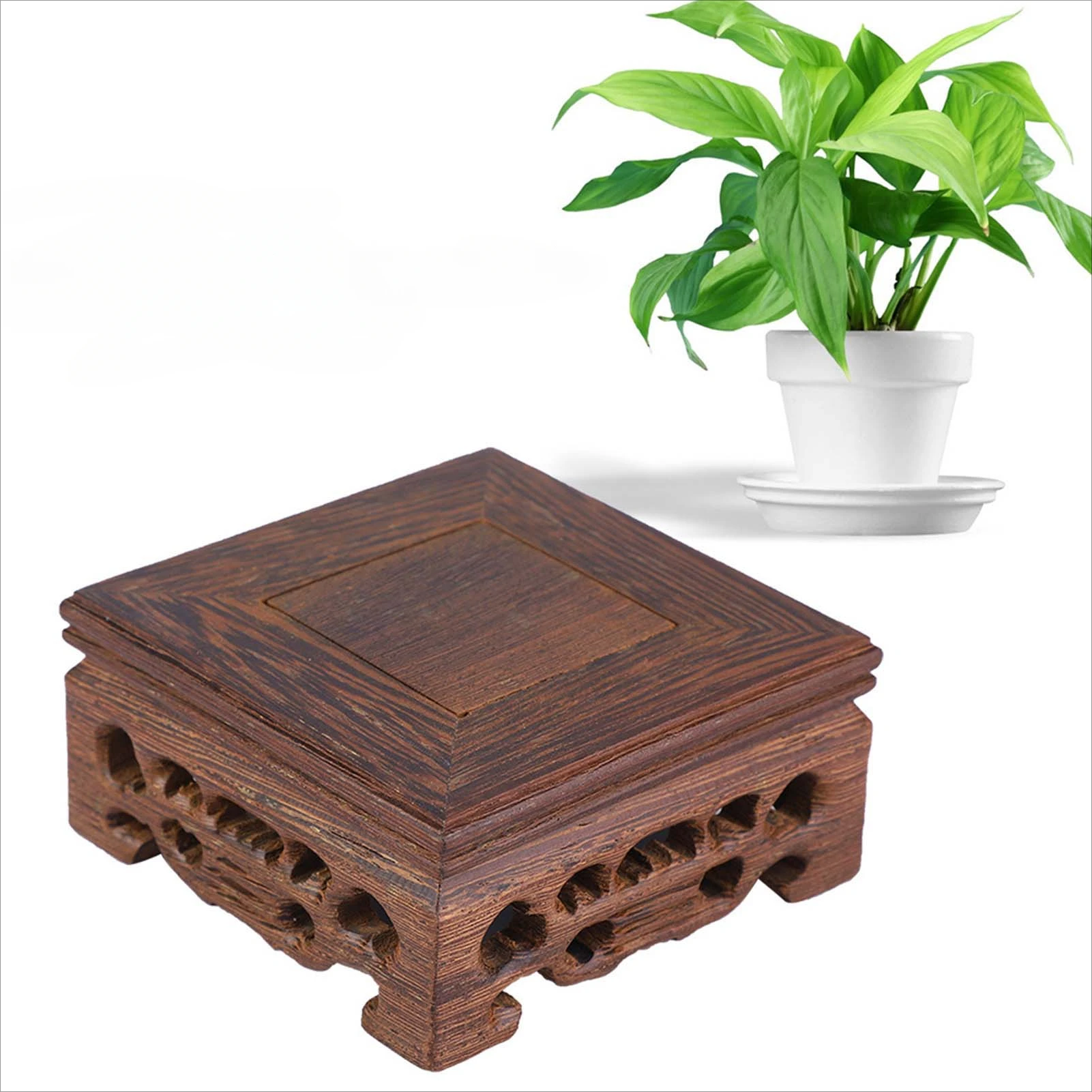 Delicate Small Square Teapot Base Vase Decoration Solid Wood Bonsai Pedestal Wooden Base 8*8*3.7 cm/3.1*3.1*1.5 in