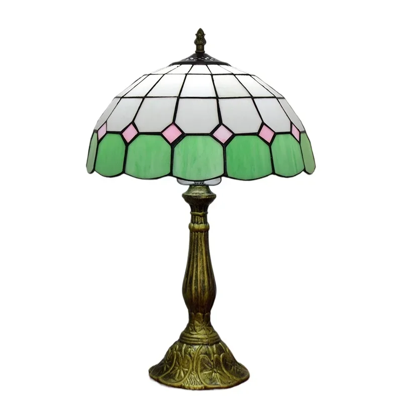 

Stained glass creative living room dining room bedroom bar club decorative table lamp, green glazed lamp