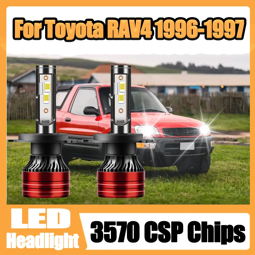 

2 шт. автомобильные лампы Plug and Play H4 дальнего ближнего света 6500K белые супер яркие светодиодные фары 3570 чипов CSP для Toyota RAV4 1996-1997 гг.