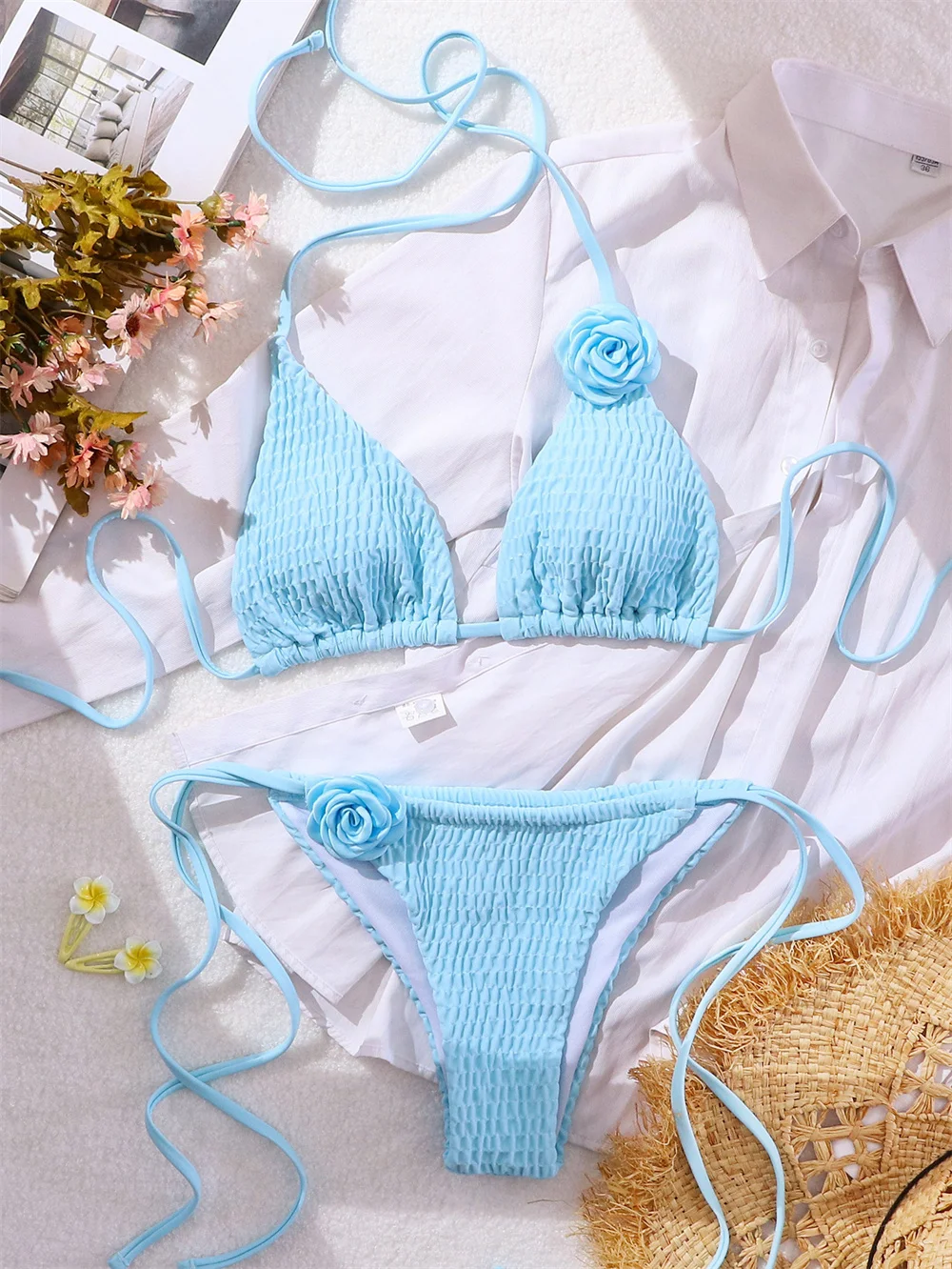 Para Praia 3D fleur maillots de bain brésilien Bikini ensembles 2025 Sexy licou femmes maillot de bain string Biquini pansement maillot de bain