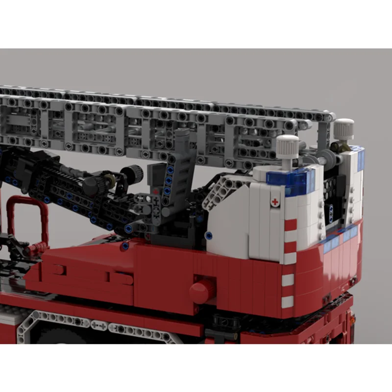 모크 빌딩 브릭스 모듈형 소방차 회전 사다리 모델 기술 블록 크리스마스 DIY 장난감 건설 선물