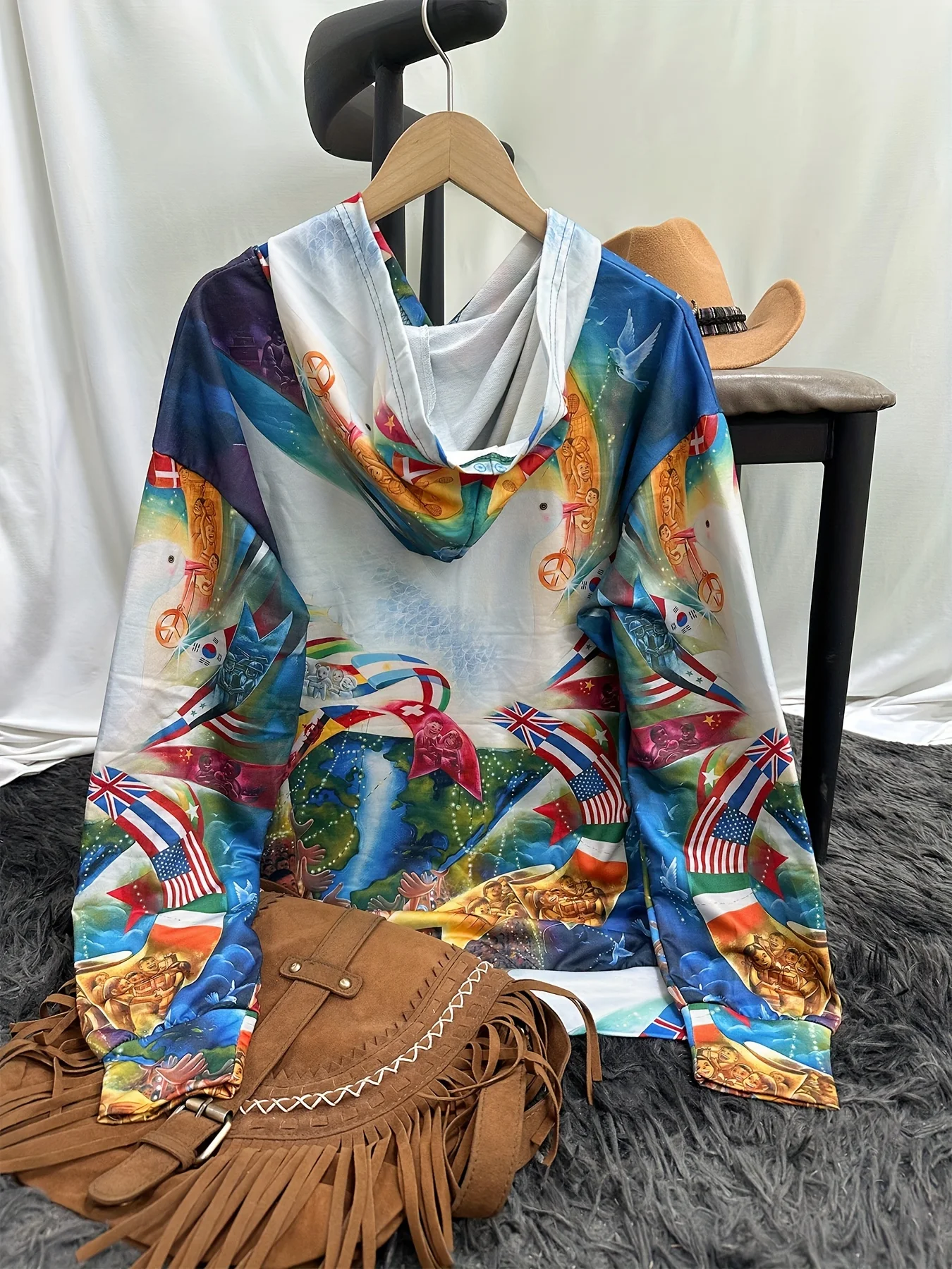 Feminino ocidental étnico impressão pulôver com capuz casual retro impressão moletom com capuz roupas femininas topos