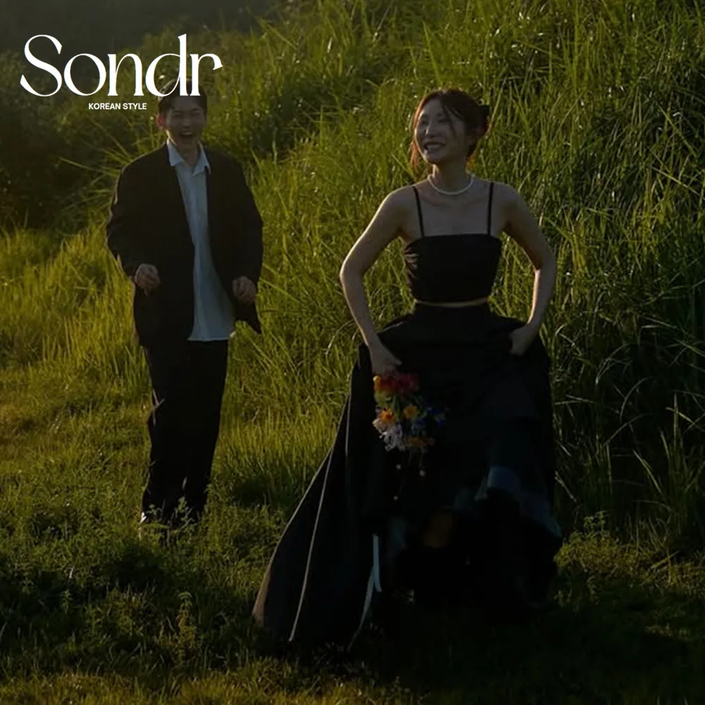 

Sondr Customized 2 Pieces Black Korean Wedding Snap Dresses Spaghetti Straps A Line Bridal Prom Evening Party Dresses 2026 New