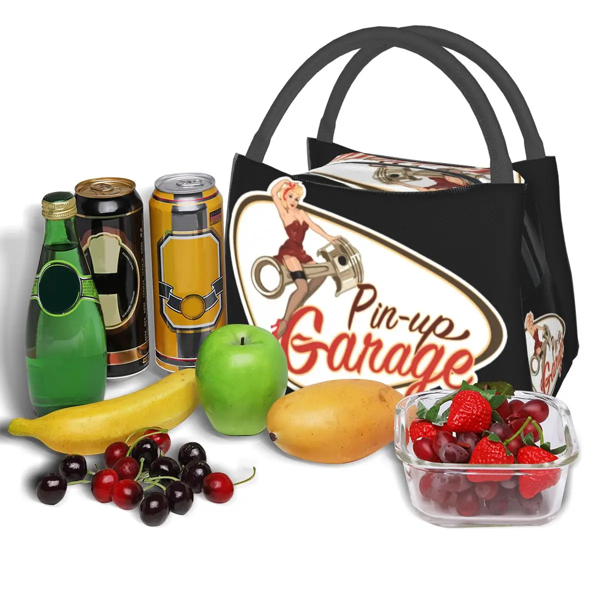 Pin Up Garage Retro Rockabilly Design Lunch Bags, Isolé, Boîte à bento, Portable, Fourre-tout, Sacs de pique-nique, Glacière pour femme, Enfant, Bureau