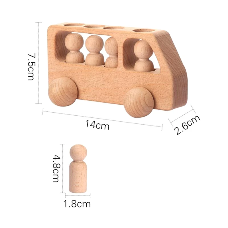 Outdoor Wooden Bus Game Kit Baby Wooden Bus Educational Blocks Natural Wood Car Little Doll Teething Toys Birthday Gifts