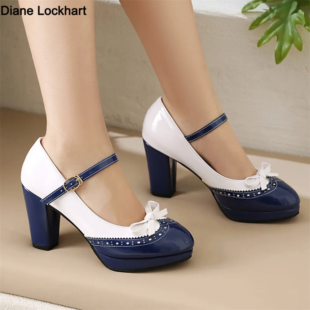 

Sweet Candy Color Patent Leather Mary Jane Chunky Heel Women Shoes Ankle Strap Pumps Party Cosplay Uniform Paty Wedding Dress