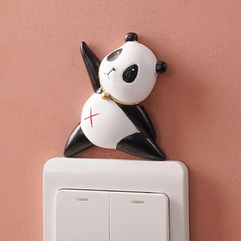 Novelty Light Switch Decoration Self-Adhesive Resin Panda Girl Figurine Cute Wall Decor for Housewarming Gift Friends Present