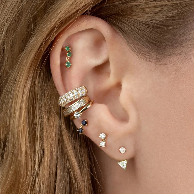 Aide 925 Sterling Silver Sparkling Zircons Front Back Earrings Women Minimalist Ear Jacket Geometric Crystal Double Wear Studs