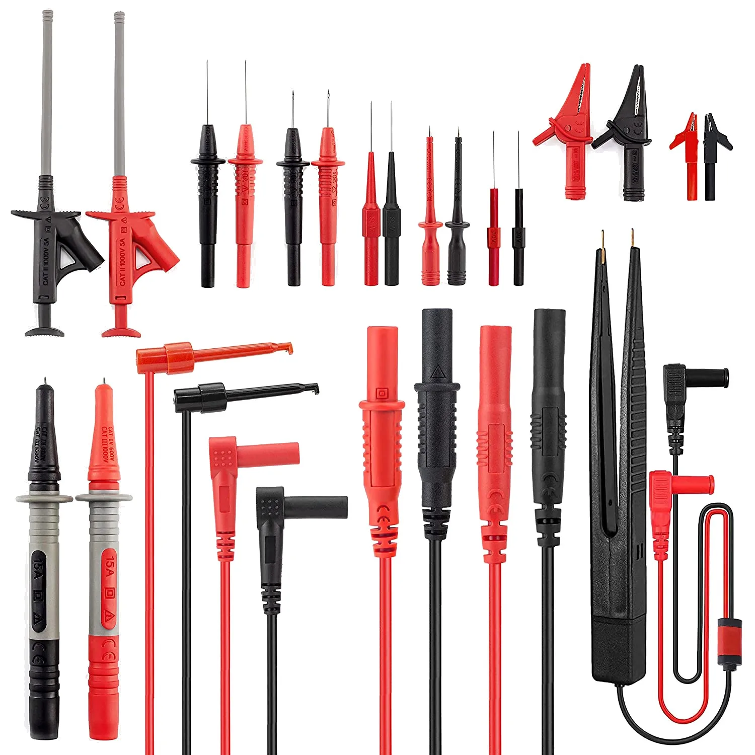 23PCS Multimeter Test Lead Kit with Replaceable Precision Probe Sets and Alligator Clips, Test Probes, Test Hooks