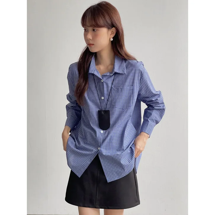 

Guangzhou Songui Korean Sle Plaid irt Gomeng High End Spring New Arrival Thi Cotton Pure Cotton Women's irt