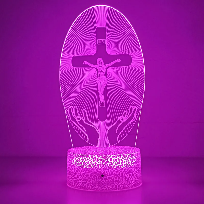 Jezus krzyż 3D LED lampka nocna dla przyjaciół świąteczna wielkanoc dekoracja pokoju prezenty krucyfiks optyczna lampa stołowa lampka nocna