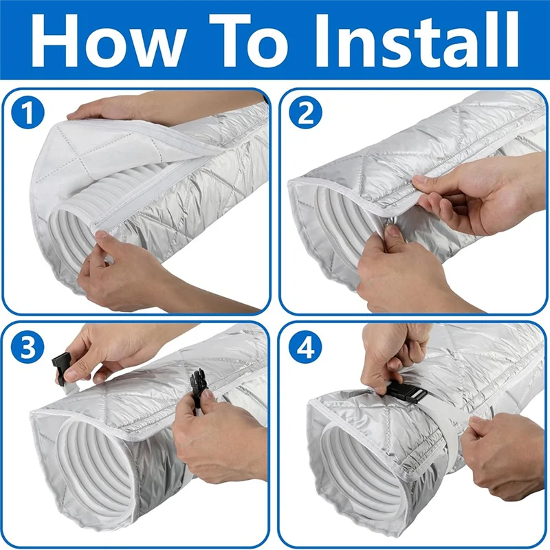 ABKP-Coperchio per tubo flessibile per condizionatore d'aria trapuntato, involucro per tubo flessibile isolato AC con 2 cinghie con fibbia, manicotto per tubo flessibile