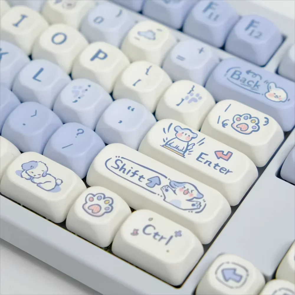 Imagem -02 - Cachorro Não Branco Redondo Keycaps Pbt 130 Chaves Qx3 Meninas Azul Bonito para 60 64 84 98 108 Teclado Mecânico do Jogo Interruptor do mx