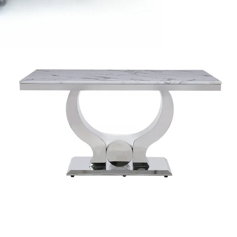 

Italian light luxury marble dining table rectangular table 10 people dining table designer stainless steel dining