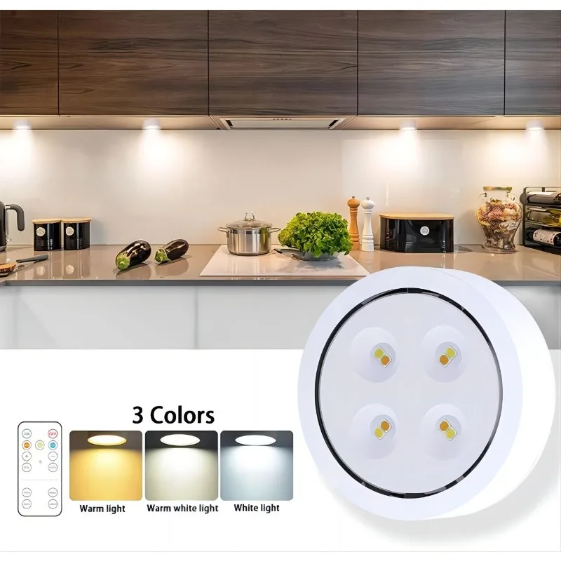 Smart Wireless Remote Control Dimmable Night Light Decorative Kitchen Closet Staircase Lighting 3 Colors 8 LED Puck Light