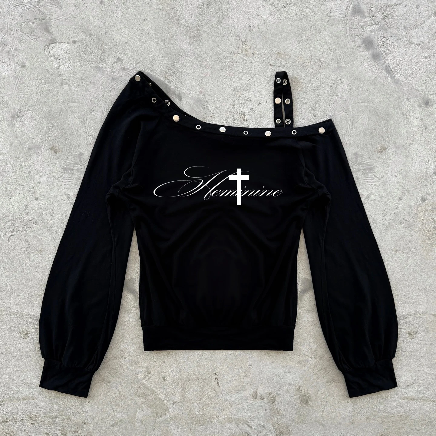 

Y2K autumn and winter new long sleeved women's T-shirt simple sloping shoulder off shoulder DIY print simple