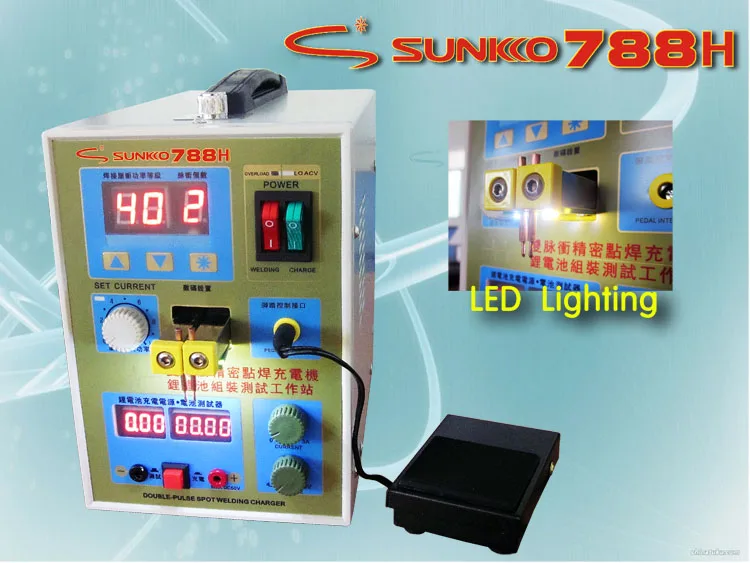 SUNKKO 788H Double-fulse Micro-computer Spot Welding Charger Lithium Battery Assembly Testing Stations + 3mm 1KG Nickel Sheet