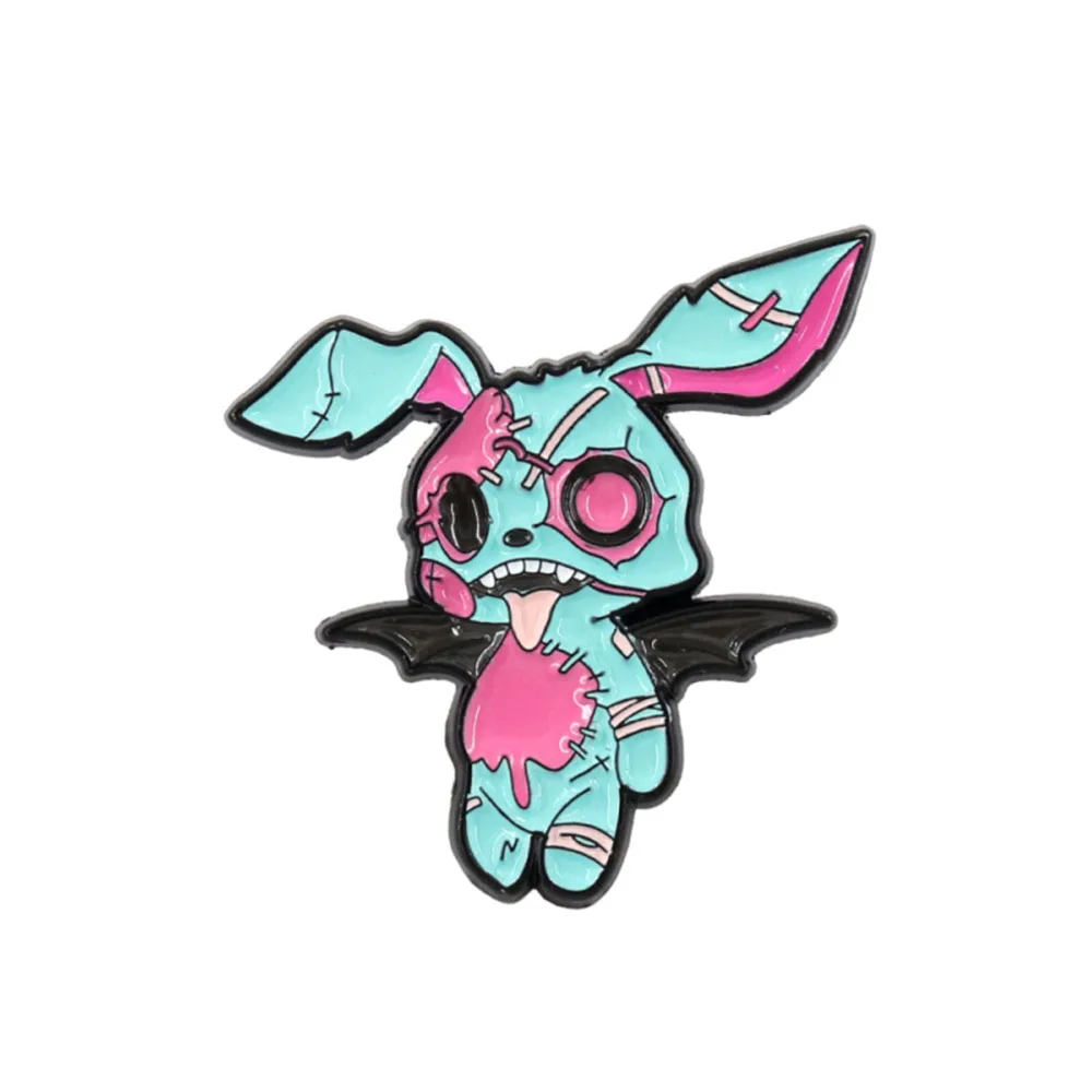 Creepy Purple Zombie Bunny badge Cute Voodoo Doll Whimsical Gothic Plush Spooky undead hare metal brooch laple pin Halloween Gif