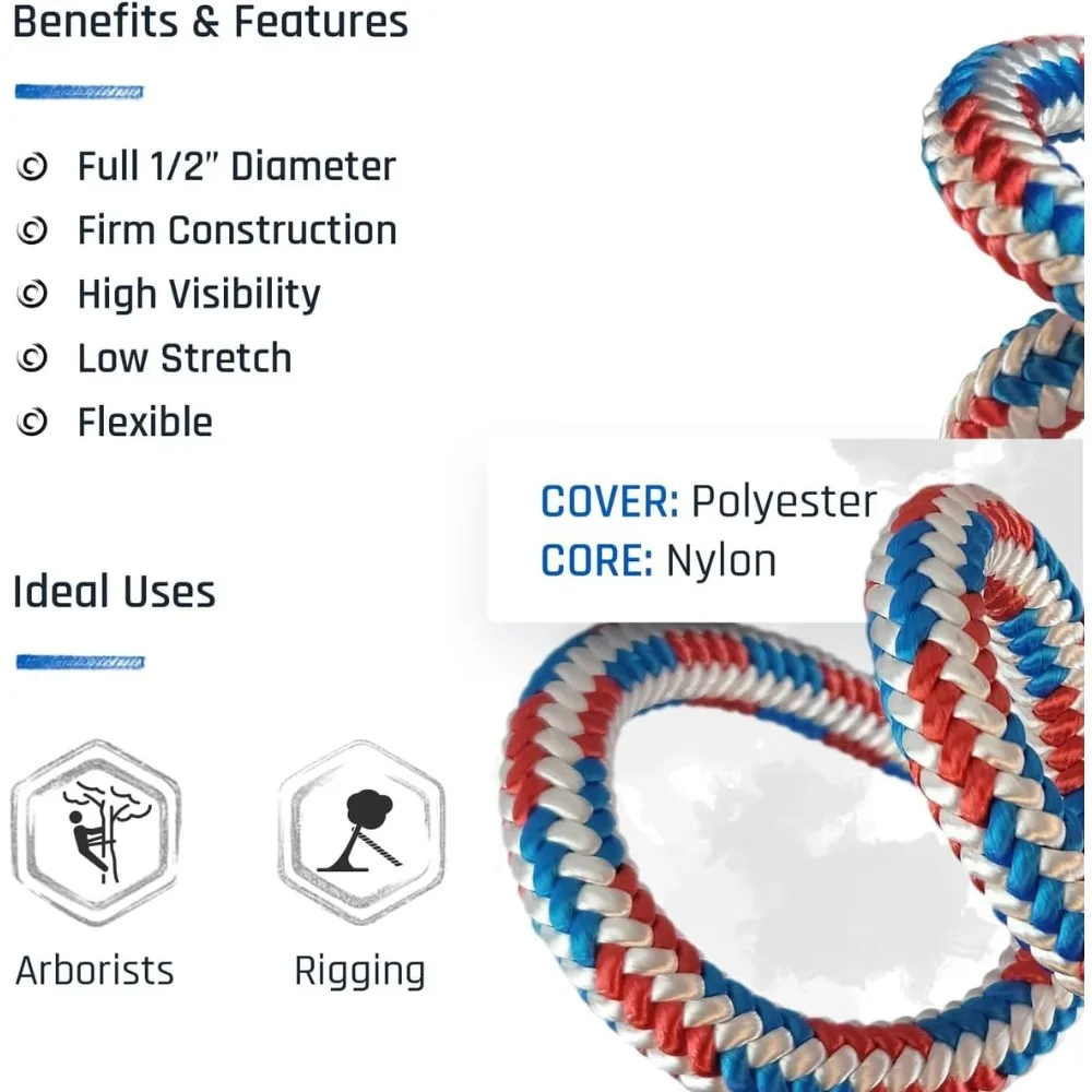 CQ7000ポンド破断強度 - 静的クライミングロープ（アーボリスト用） - 120フィート - プレーンエンド