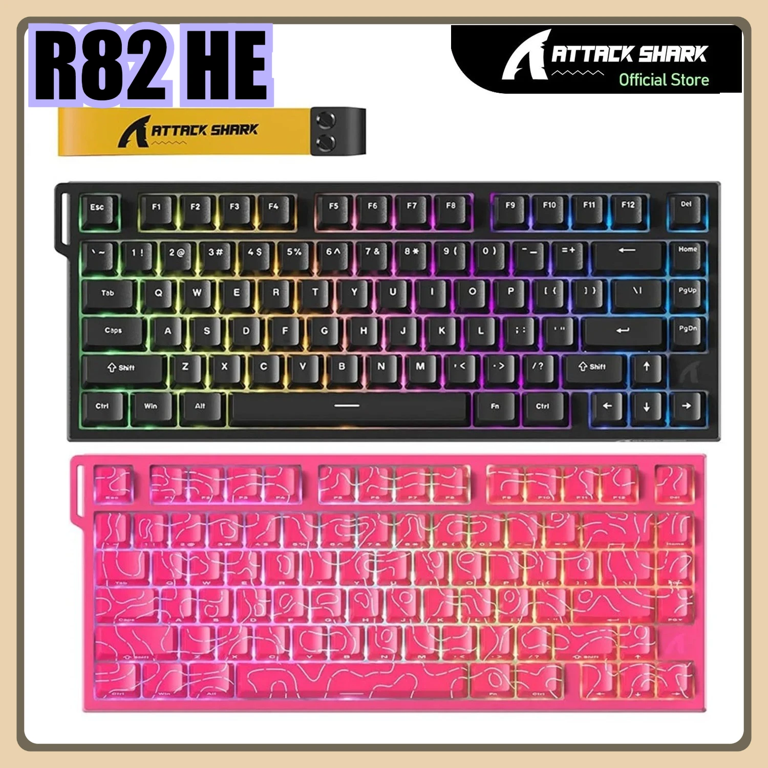 

New ATTACK SHARK R82 HE 75% 8000Hz Rapid Trigger Wired Keyboard 0.005mm RT Accuracy Magnetic Switch 0.08ms Latency RGB Lighting