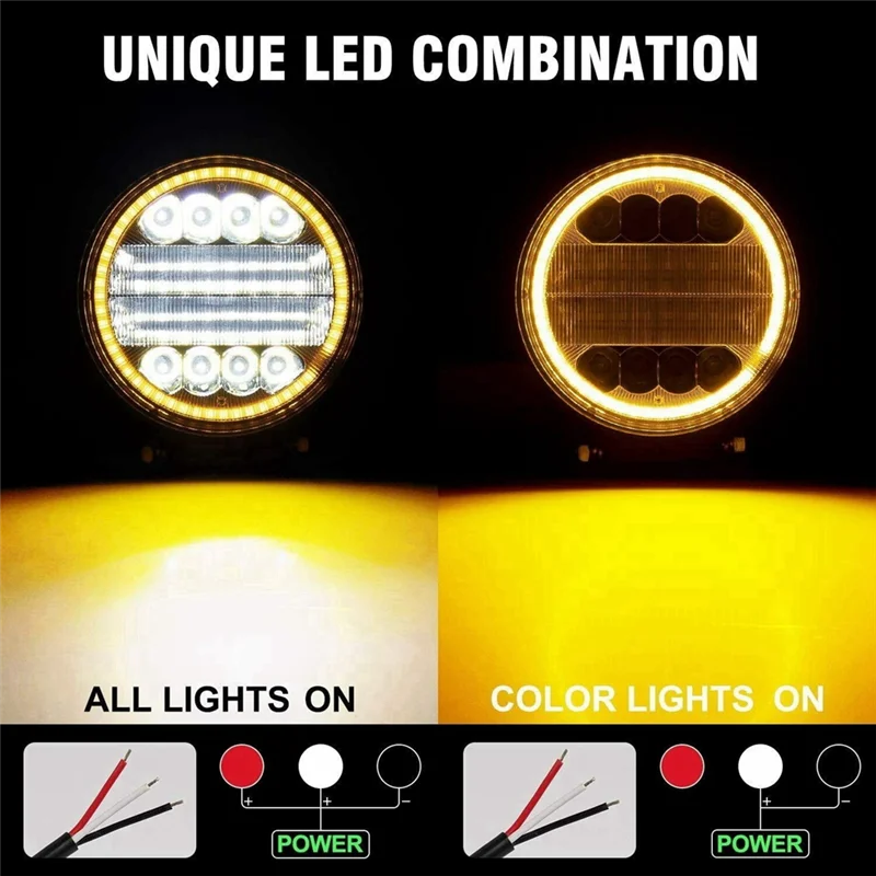 

LICE-8Pcs 4 Inch LED Work Light Combo Spot Flood Off Road Driving Amber Fog Lamp
