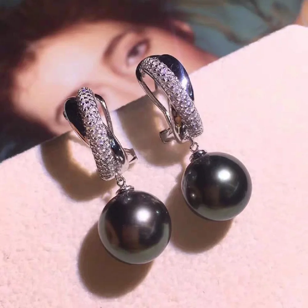 

New Product/Earrings AAAA 9-10mm Natural Round Pearl Earrings Ear Buckle Earclip 925s