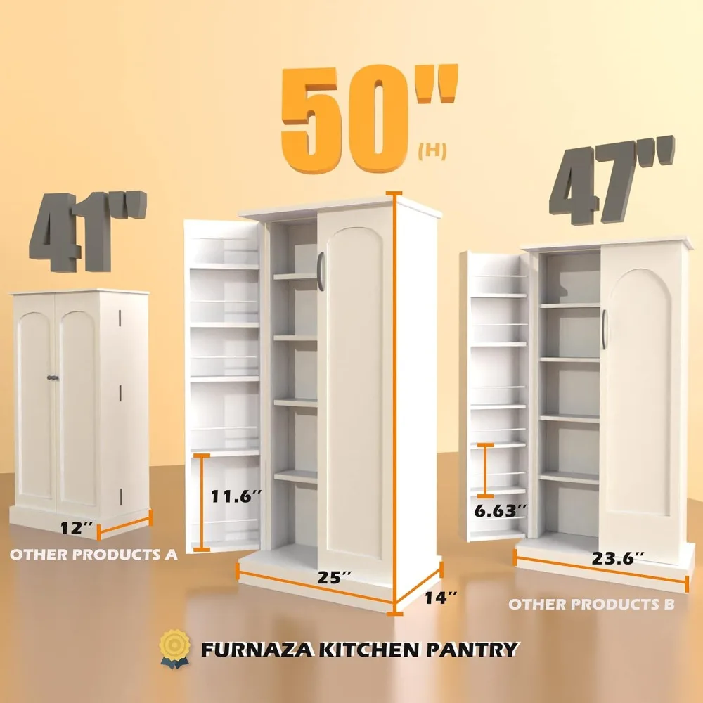 50" LED Kitchen Pantry Storage Cabinets, Standing Food Cabinets with 2 Doors, Racks and Shelves Adjustable