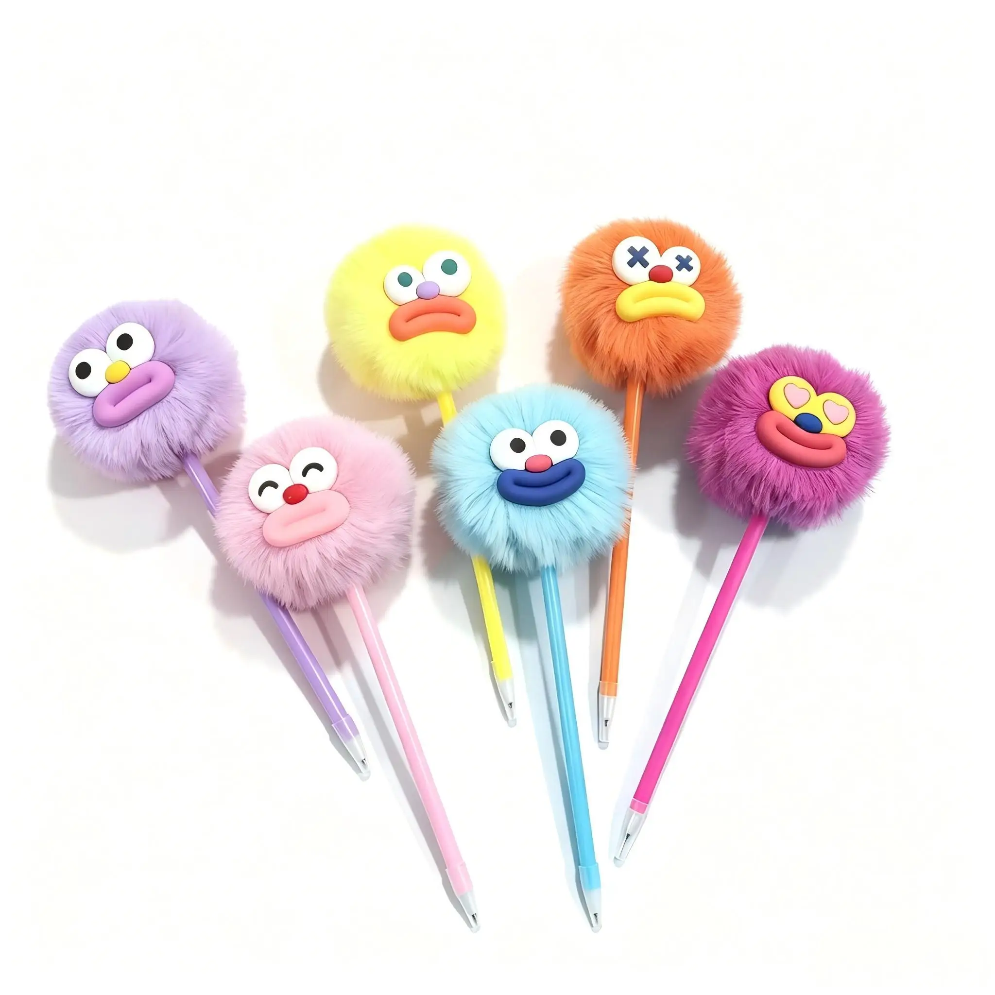 6Pcs Kawaii Pom Pom Pens, Fluffy Fuzzy Plush Novelty Pens, Fun Stationery, Party Favor & Office Supply Gifts