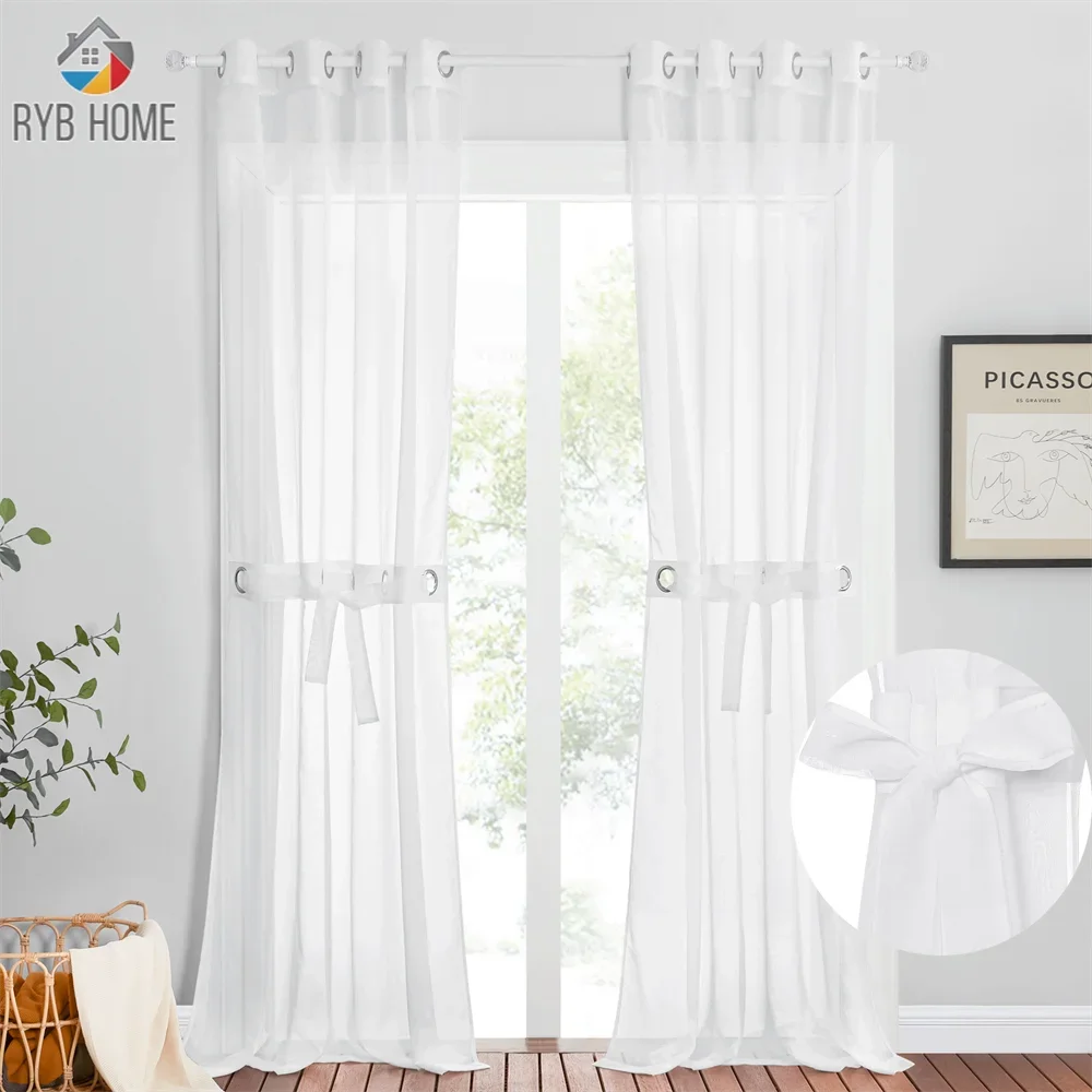 RYB HOME 500cm Grommet White Sheer Curtains For Living Room Semi Voile Tulle Curtain Cortinas Decoration Tende Gothic Home Decor