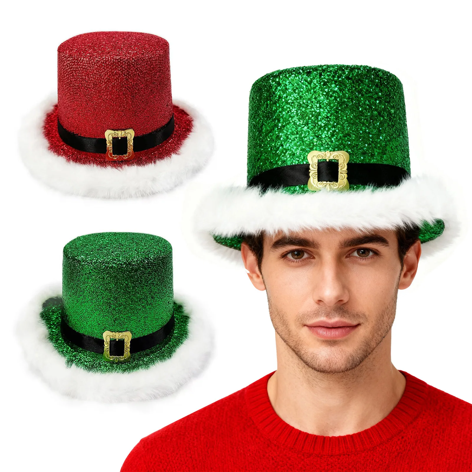 Sombrero de copa de elfo de Navidad, sombrero de Papá Noel con ala de felpa para mujeres y hombres, accesorios de fotografía para fiestas y festivales de Navidad, 1 ud.