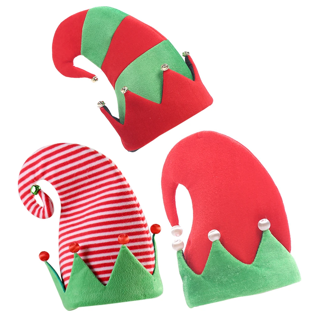 

3pcs Elf Hat Non-woven Headwears Adorable Bell Caps for Kids Party Supplies Christmas Gifts Trendy Chic Accessories