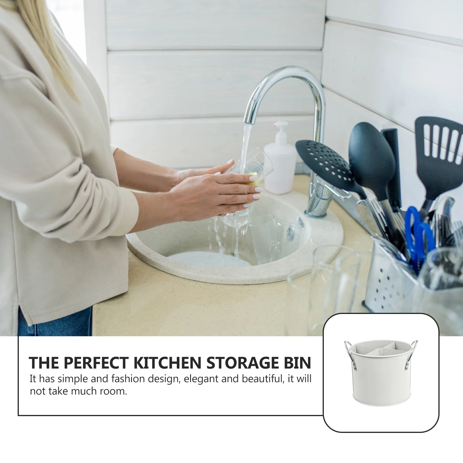 

1pc Premium Cutlery Storage Cylinder Kitchen Utensils Organizer Baking Tin Bucket Draining Design Space Saving for Chopsticks