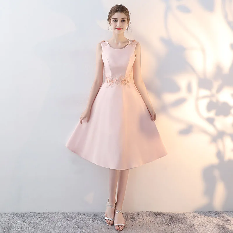 

DongCMY Luxury Evening Dresses 2024 New Pink Party Dress Korean Medium Length Elegant Bridesmaid Gown For Women