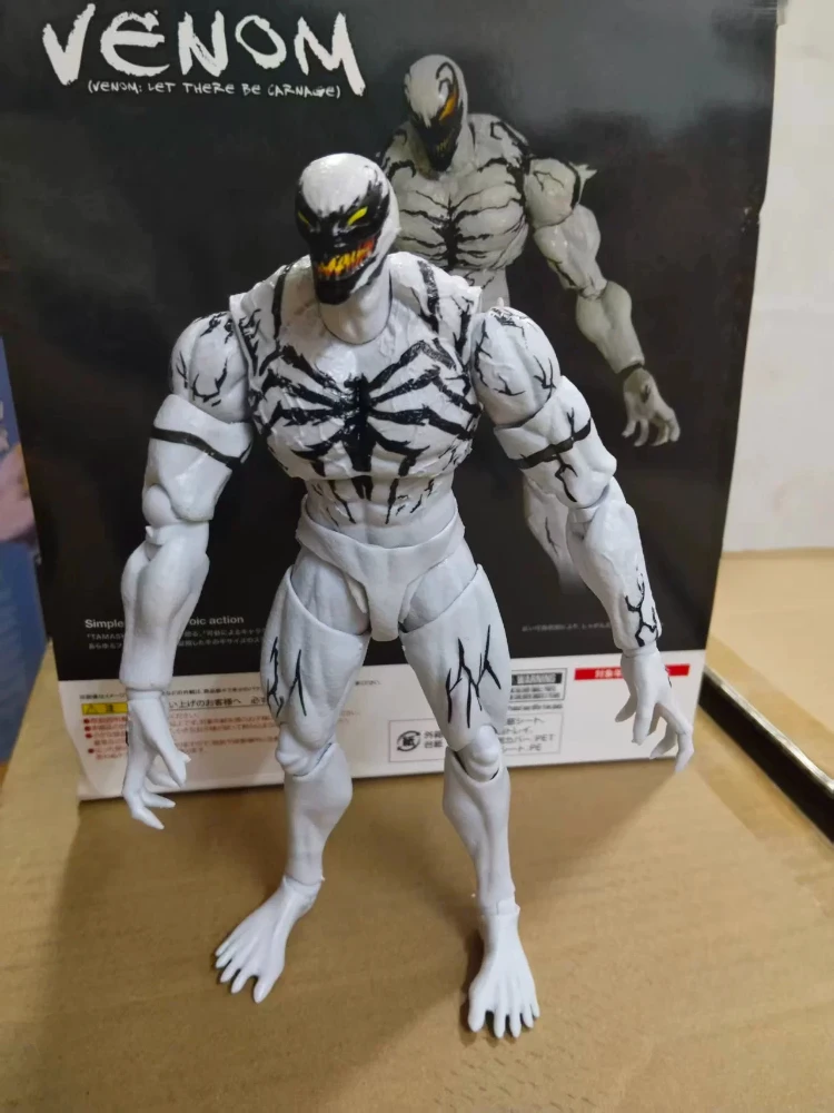 Shf Anti Venom Action Figure Witte Symbiont Gearticuleerde Gewrichten Poseerbaar Model Extra Hoofden Amazing Spider Man Collectible Toy Gift - afbeelding 2