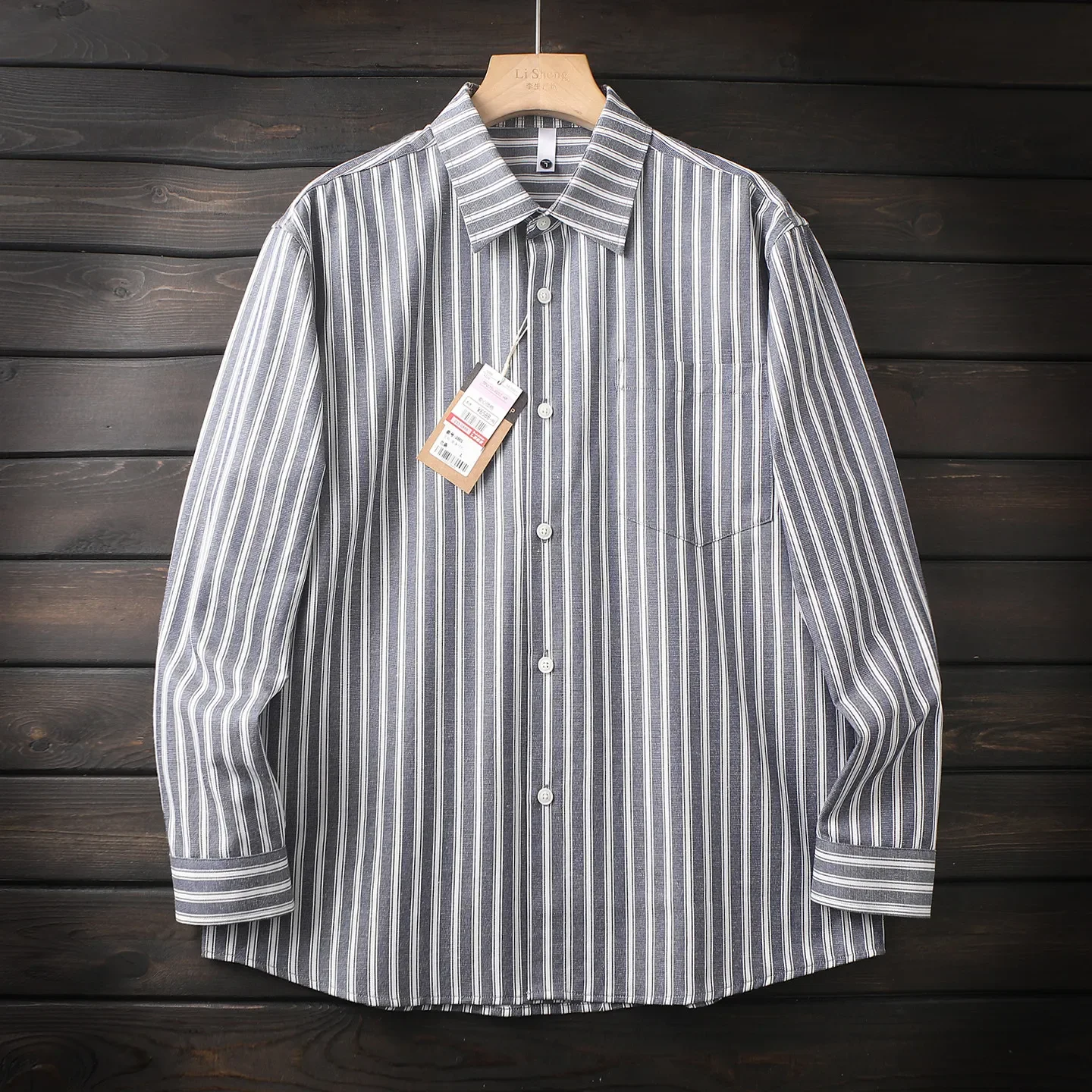 

Japanese retro-dyed striped, breathable linen cotton men's casual loose lapel long-sleeved shirt top