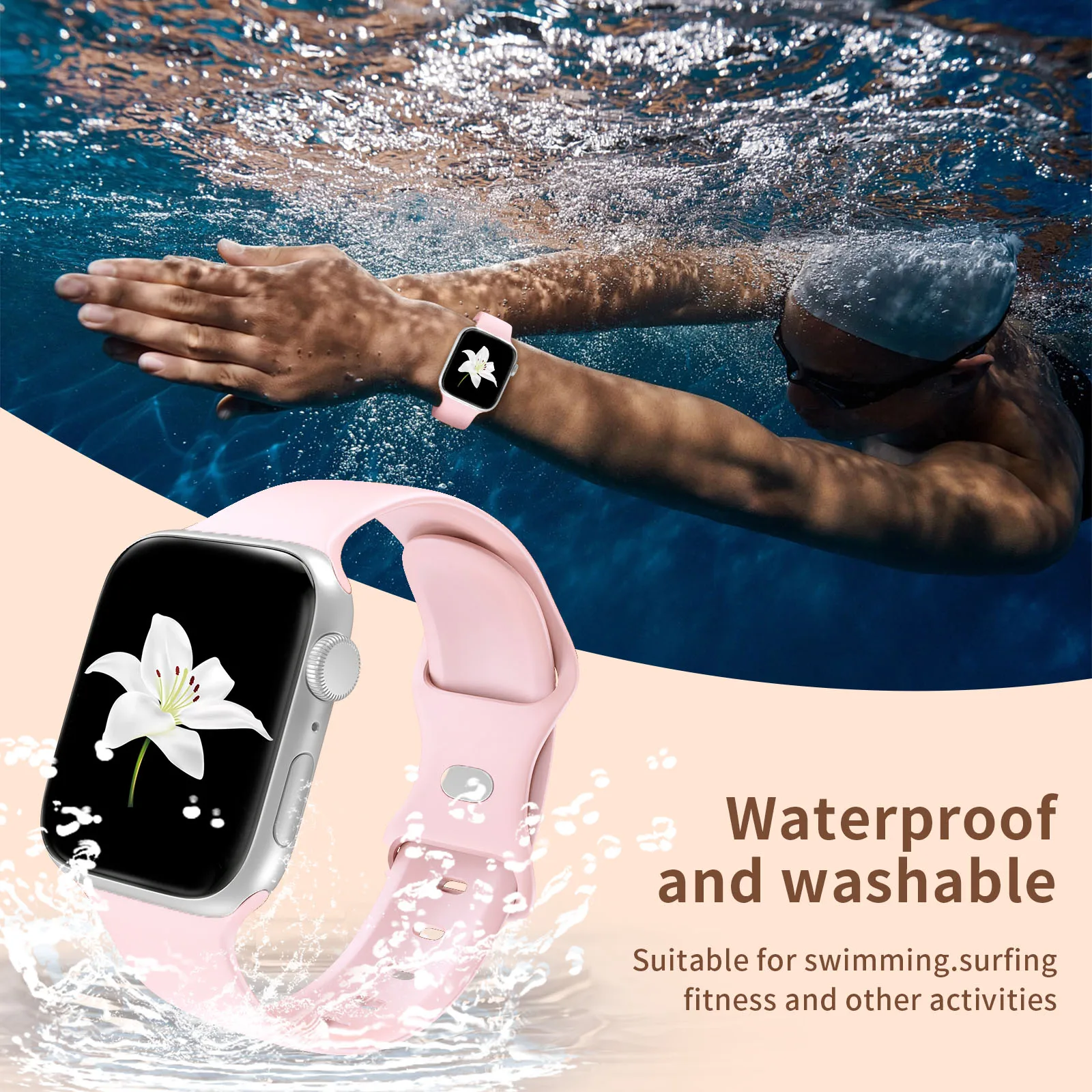 애플 워치 밴드용 패션 실리콘 루프, 여성용 스트랩, 10mm, 9mm, 7mm, 38mm, 40mm, 41mm, 42mm, 44mm, 45mm, 46mm