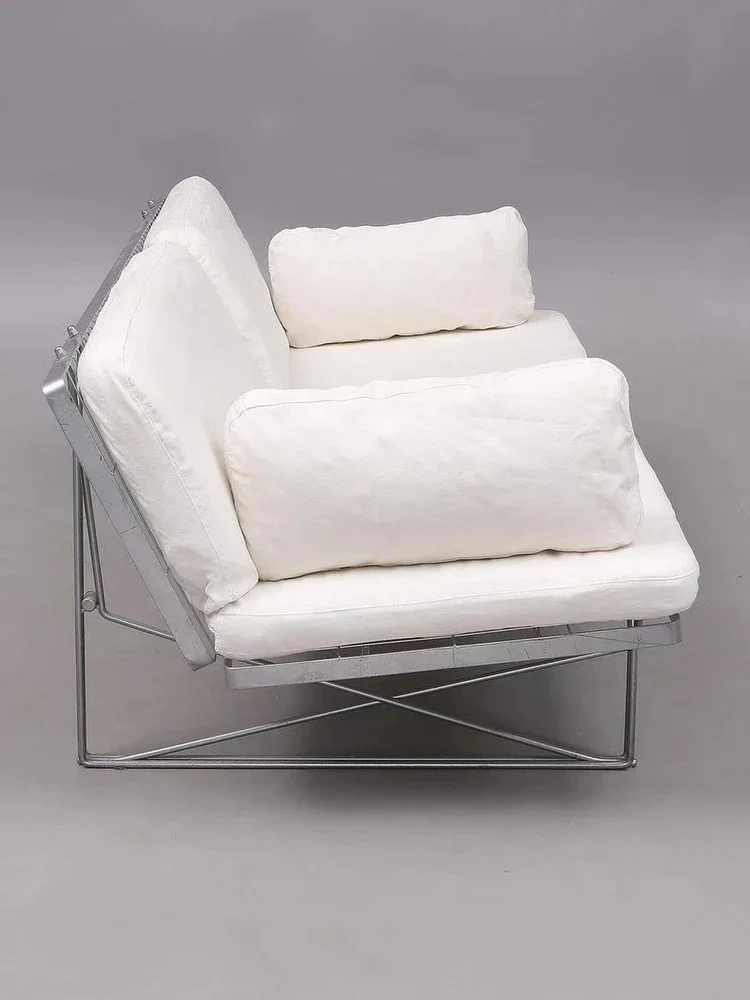 Nordic steel frame straight row soft bag thin foot sofa living room hotel folk club sofa chair