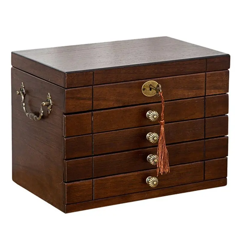 

A09P Vintage Large Capability Multi Layer Jewelry Box For Jewelry Storage Light Luxury Rectangular Storage Wooden Box