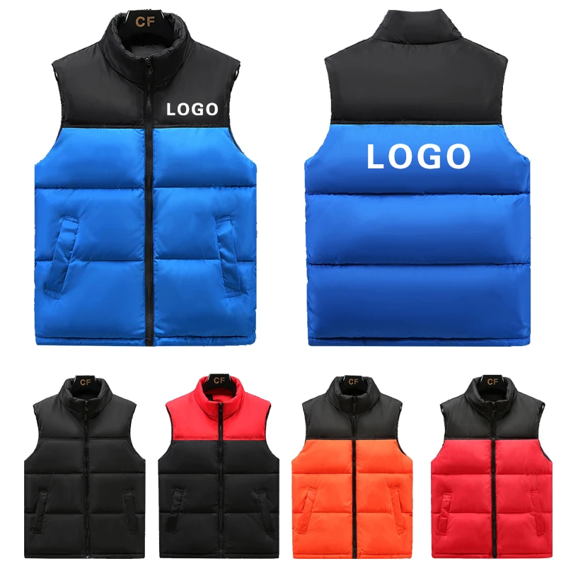 Autumn Winter Patchwork Down Vest Printed Logo Workwear Outdoor Men Women Sports Activities Skiing Mountaineering Travel Coat